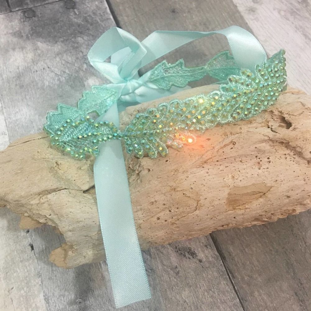 Mint Green Leaf Crystal Lace Choker Festival